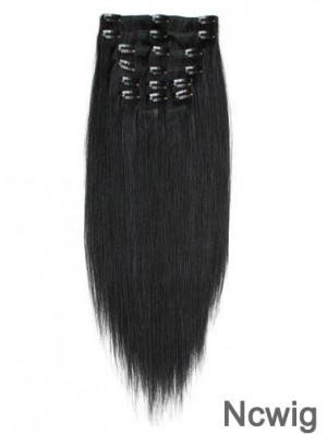 No-Fuss Black Straight Remy Human Hair Clip In Hair Extensions