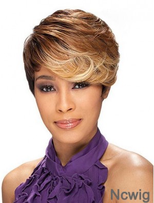 Cropped Brown Layered Capless Wavy Synthetic African Hairstyles