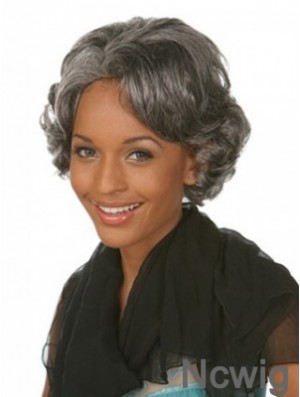 Chin Length Wavy Grey Popular African American Wigs