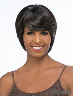 Chin Length Black Straight Bobs Flexibility African American Wigs