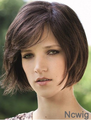 Chin Length Brown Soft 8 inch Straight Bob Wigs