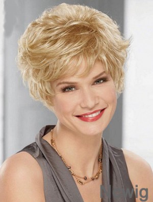 Cheap Synthetic Blonde Color Layered Cut Wavy Style