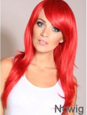 Straight With Bangs Lace Front Cheapest 20 inch Red Long Wigs