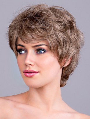 Synthetic Wavy Brown 8 inch Short Monofilament Wig For Women Classic Style