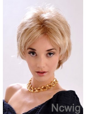 9 inch Top Straight Layered Blonde Short Wigs