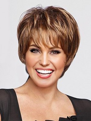 Convenient Auburn Cropped Straight Boycuts Monofilament Wigs