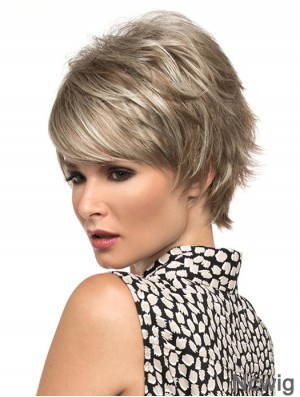 8 inch Suitable Wavy Boycuts Blonde Short Wigs