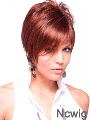 Cheap Real Hair Wigs Red Color Short Length Straight Style