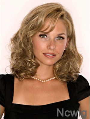 Half Wig With Remy Blonde Color Shoulder Length Wavy Style