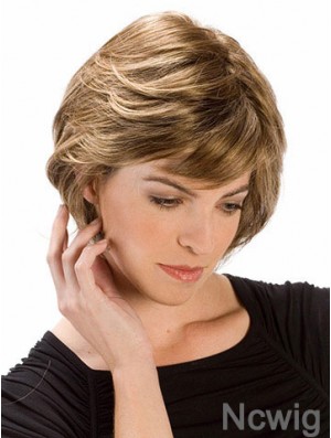 Good Wavy Auburn Chin Length With Bangs Medium Wigs