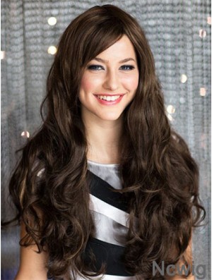 Beautiful Brown Wavy With Bangs Capless Long Wigs