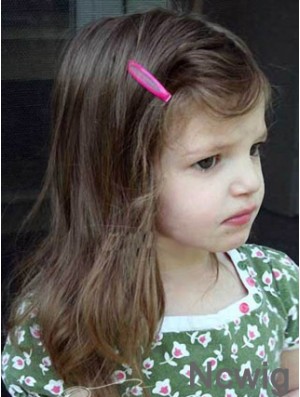 Straight Shoulder Length Brown Remy Human Hair Lace Front Kids Wigs