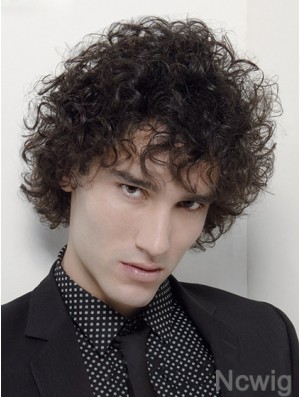 Capless Curly 6 inch Synthetic Short Mans Black Curly Wig