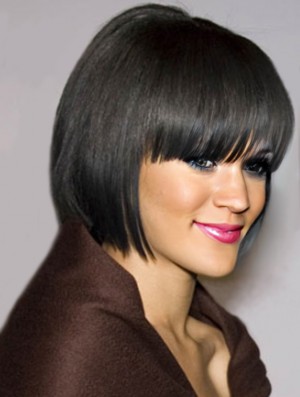 Black Straight With Bangs 100% Hand-tied 10 inch Flexibility Rihanna Wigs