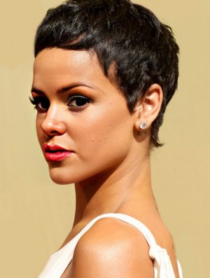 Beautiful Cropped Black Straight Capless Rihanna Wigs