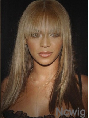 Brown Long Straight With Bangs Lace Front 16 inch Beyonce Wigs