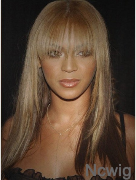 Brown Long Straight With Bangs Lace Front 16 inch Beyonce Wigs