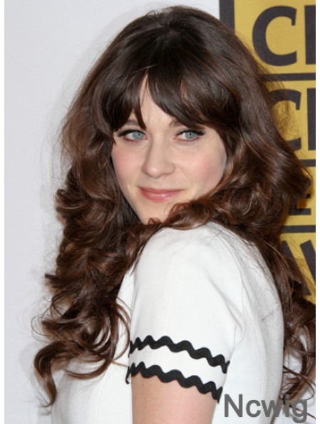 Perfect Brown Long Curly 23 inch With Bangs Zooey Deschanel Wigs