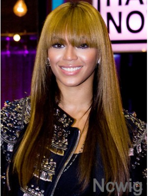 Brown Long Straight With Bangs Lace Front 20 inch Beyonce Wigs