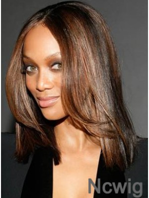 Auburn Straight Without Bangs 100% Hand-tied 14 inch Sleek Tyra Banks Wigs