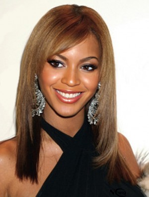 Brown Long Straight With Bangs Full Lace 16 inch Beyonce Wigs