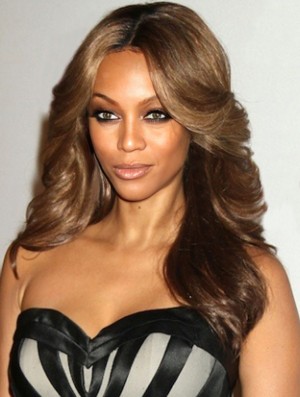 Brown Wavy Layered 100% Hand-tied 20 inch No-Fuss Tyra Banks Wigs