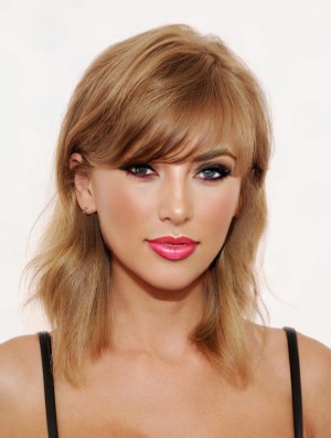 Capless With Bangs Wavy Shoulder Length Blonde Beautiful Taylor Swift Wigs