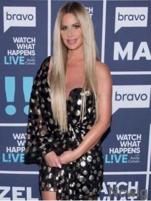 Platinum Blonde Lace Front Long Without Bangs Synthetic 25 inch Straight Kim Zolciak Wigs