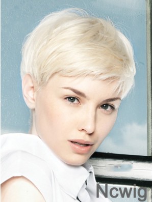 Lace Front Wig Platinum Color Short Length Straight Style Boycuts