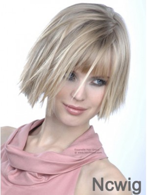 Monofilament Bobs Chin Length Straight 10 inch Platinum Blonde Good Fashion Wigs