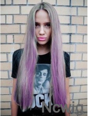 Fashionable Ombre/2 Tone Long Straight Without Bangs 28 inch Human Lace Wigs