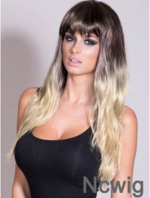 Flexibility Ombre/2 Tone Long Straight With Bangs 24 inch Human Lace Wigs