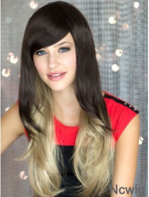 Good Ombre/2 Tone Long Wavy Without Bangs 22 inch Human Lace Wigs