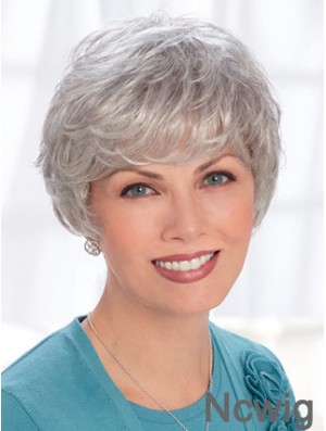 Lace Front Wigs Human Hair Short Length Wavy Style Grey Cut