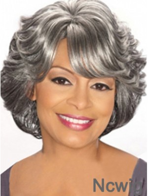 Capless Chin Length Grey Wavy Cheap Synthetic Wigs