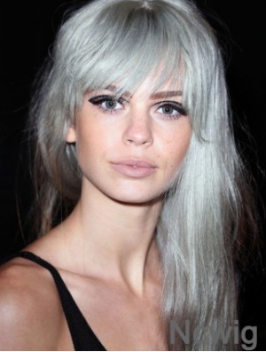 Popular Long Straight 20 inch Synthetic Grey Wigs