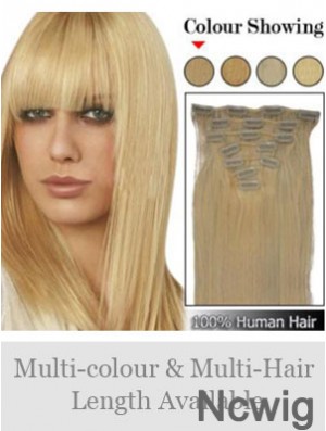 Trendy Blonde Straight Remy Human Hair Clip In Hair Extensions